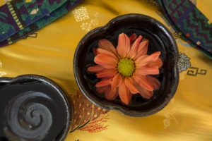 shrine bowl with pink flower