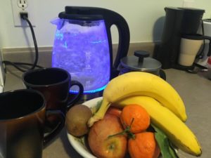 bananas and kettle in kitchen