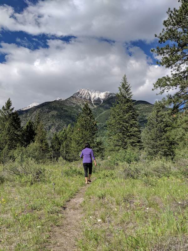Woman hiking toward Bull Mountain
